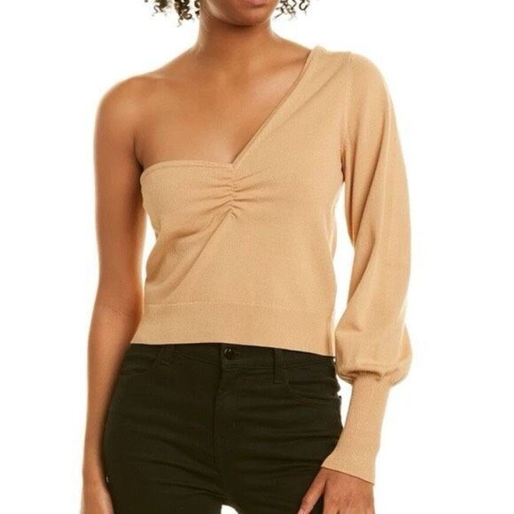 525 America Camel One Shoulder Sweater ruched bust camel color size S NWT - Picture 1 of 6